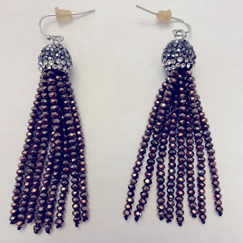Stunning beaded tassel earrings; approximately 3 inches long